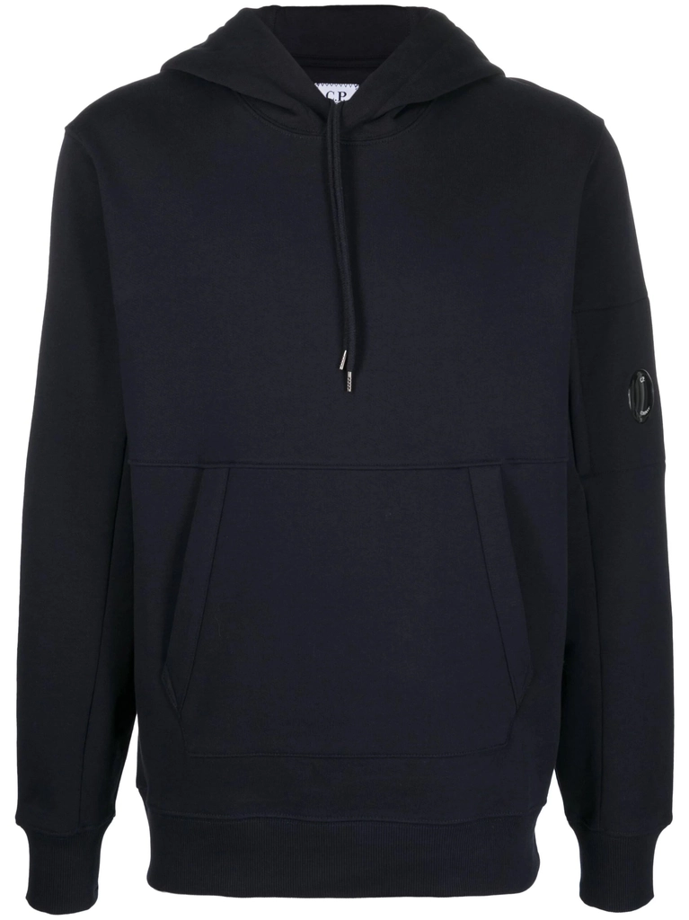 CP Company Mens Diagonal Raised Fleece Hoodie in Navy Cotton - Size Small